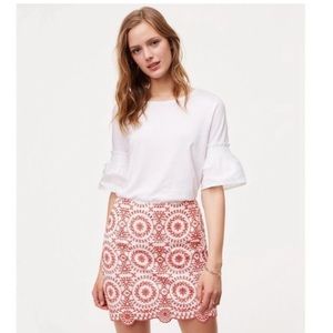 Red and white Loft scalloped skirt